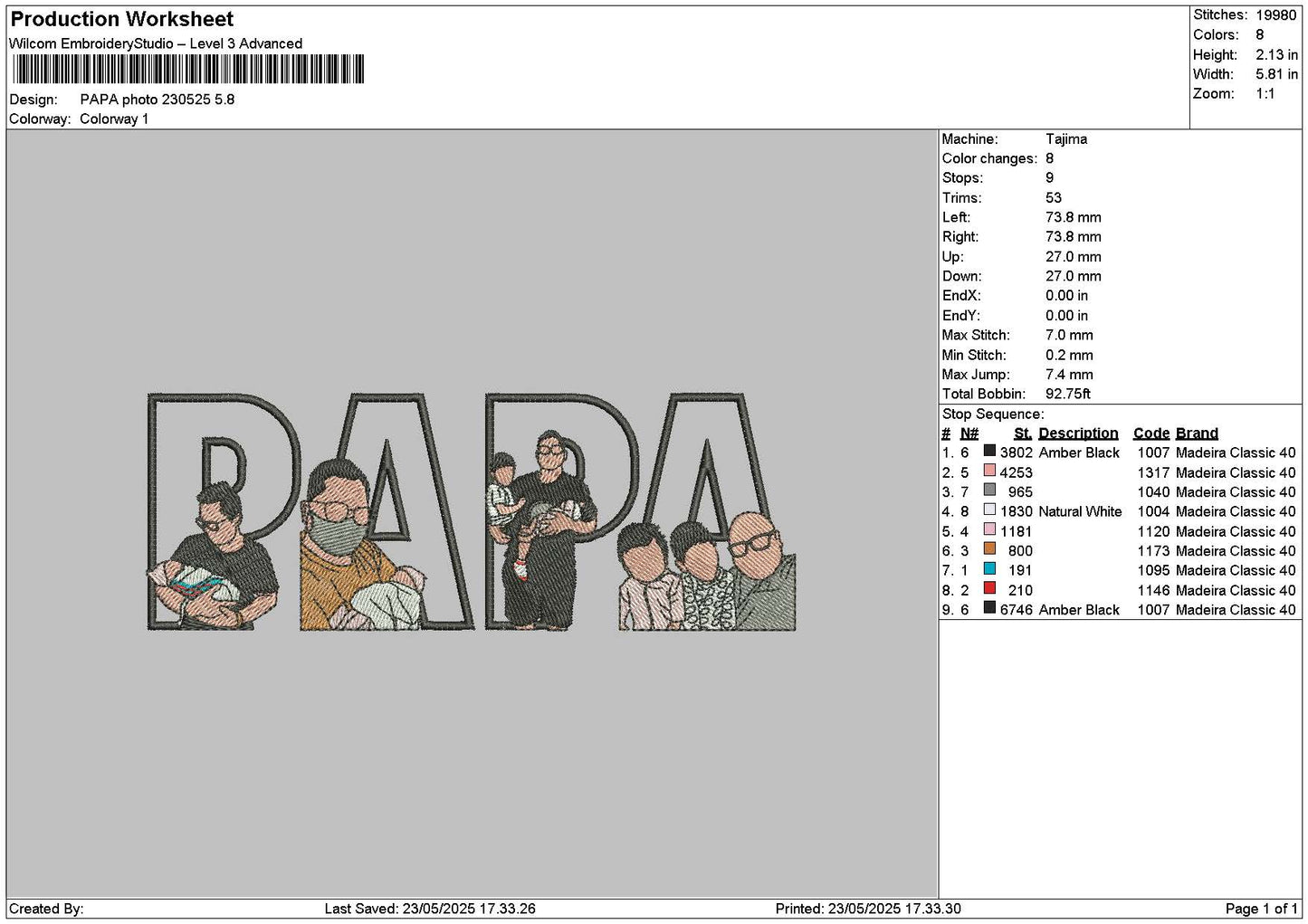 Papa Photo 2305 Embroidery File 6 sizes
