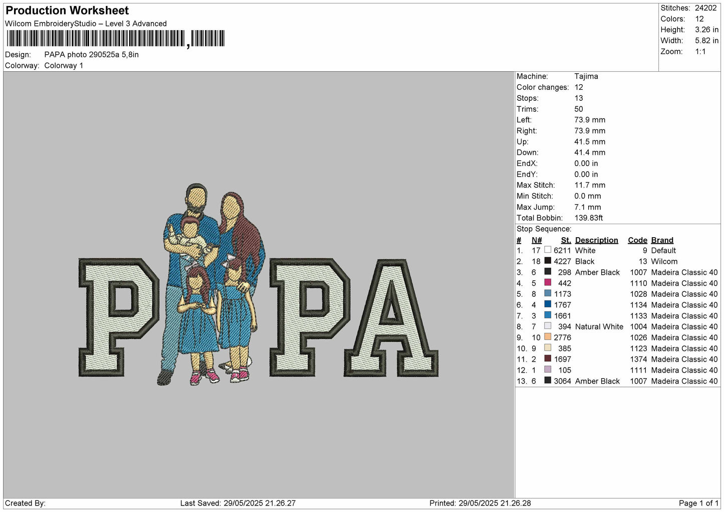 Papa Photo 2905A Embroidery File 6 sizes