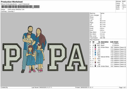 Papa Photo 2905A Embroidery File 6 sizes