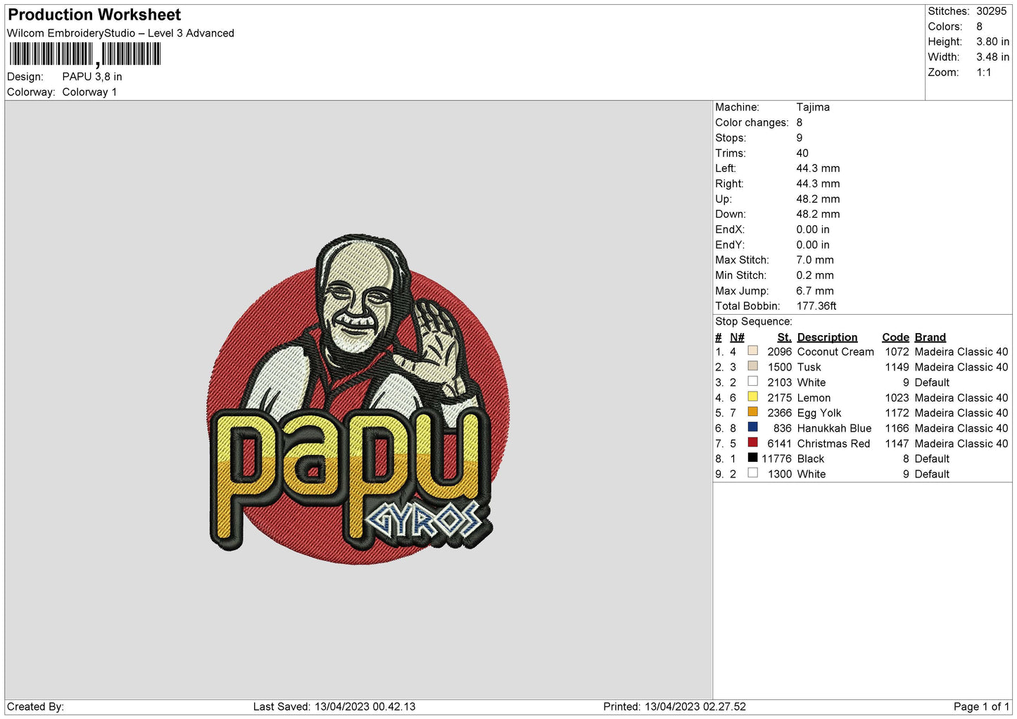 Papu Embroidery File 6 sizes