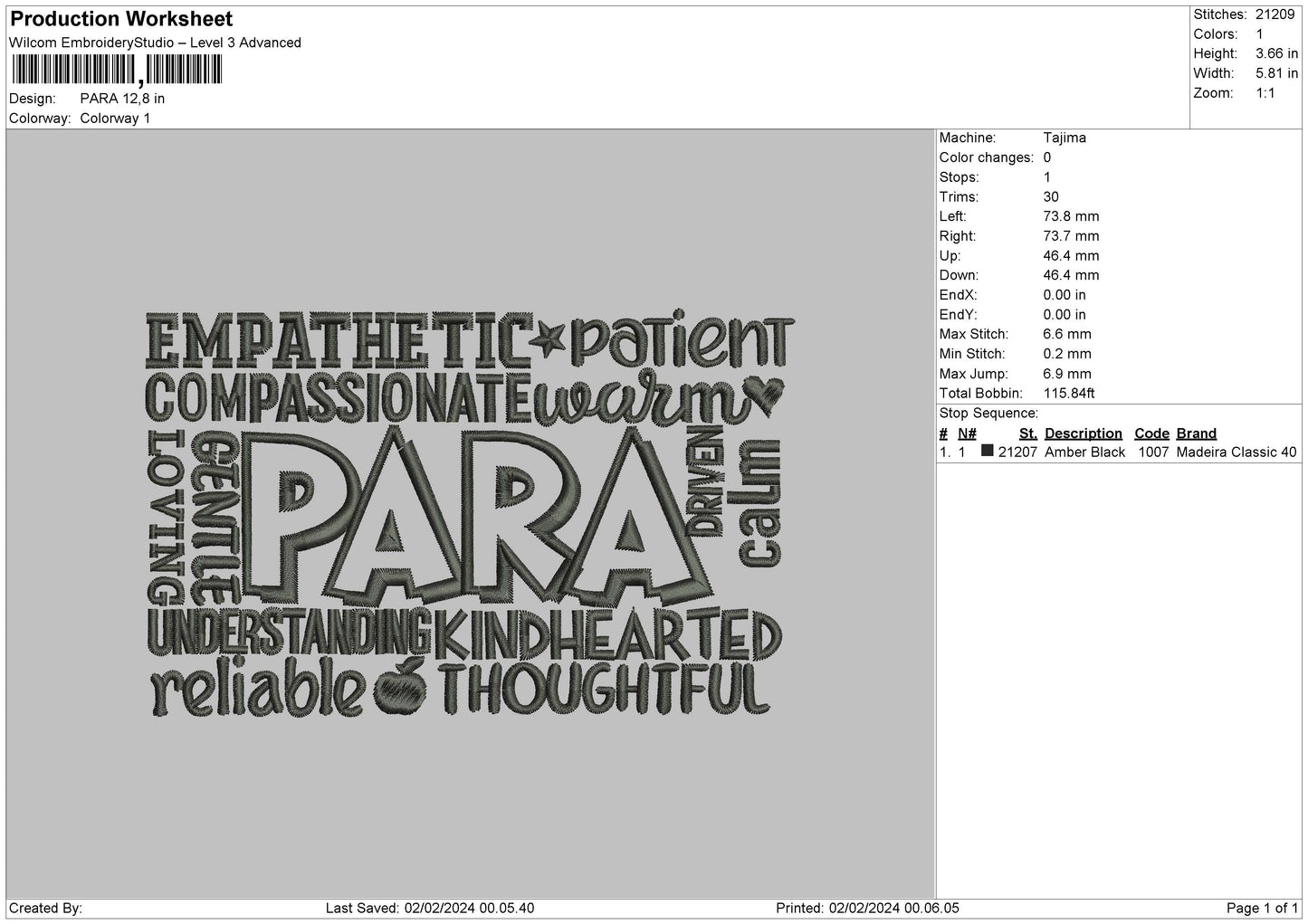 Paratext Embroidery File 6 sizes