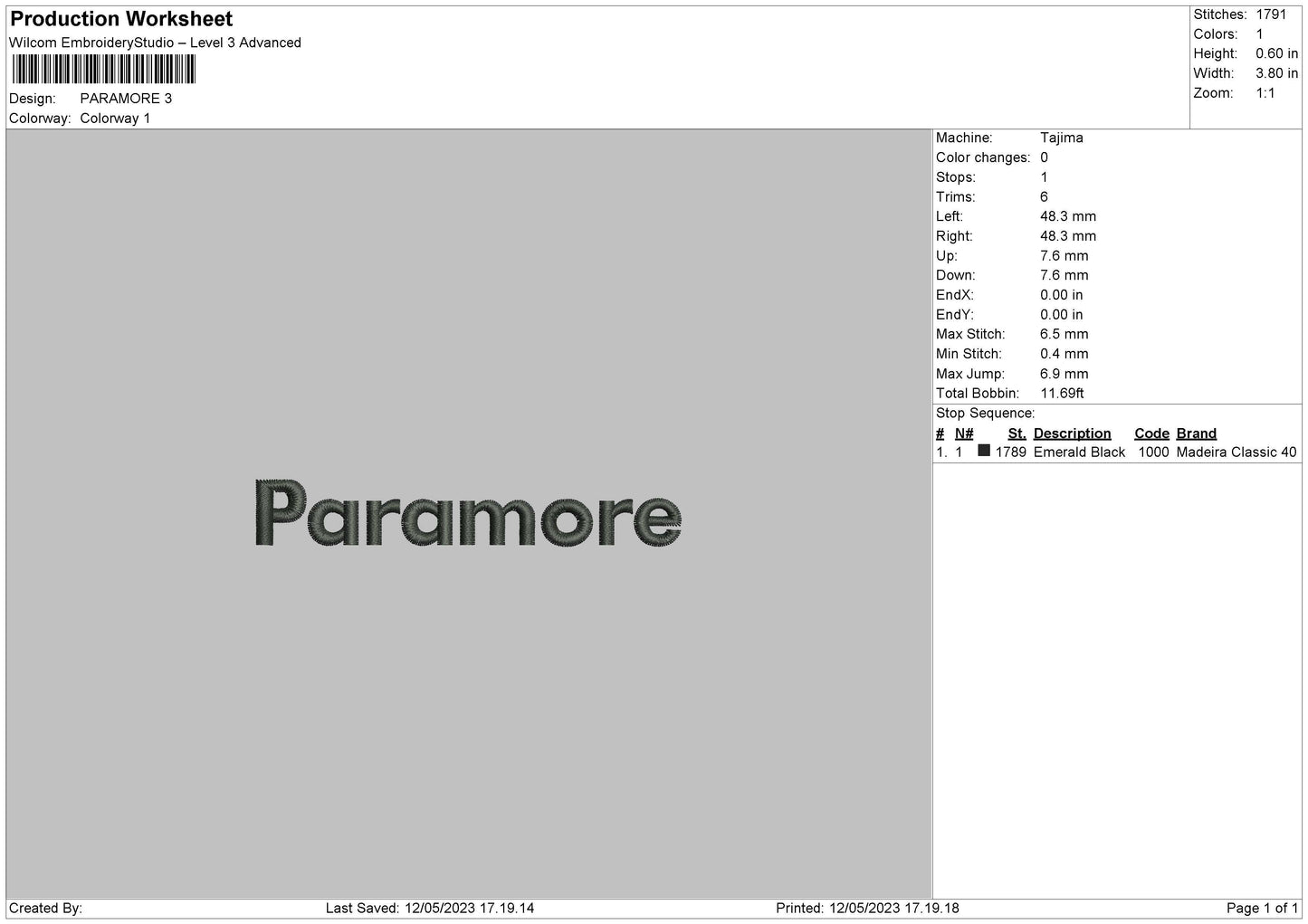 Paramore Embroidery File 6 sizes