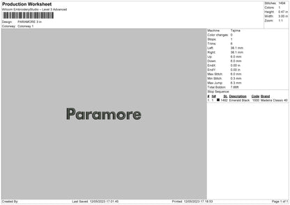Paramore Embroidery File 6 sizes