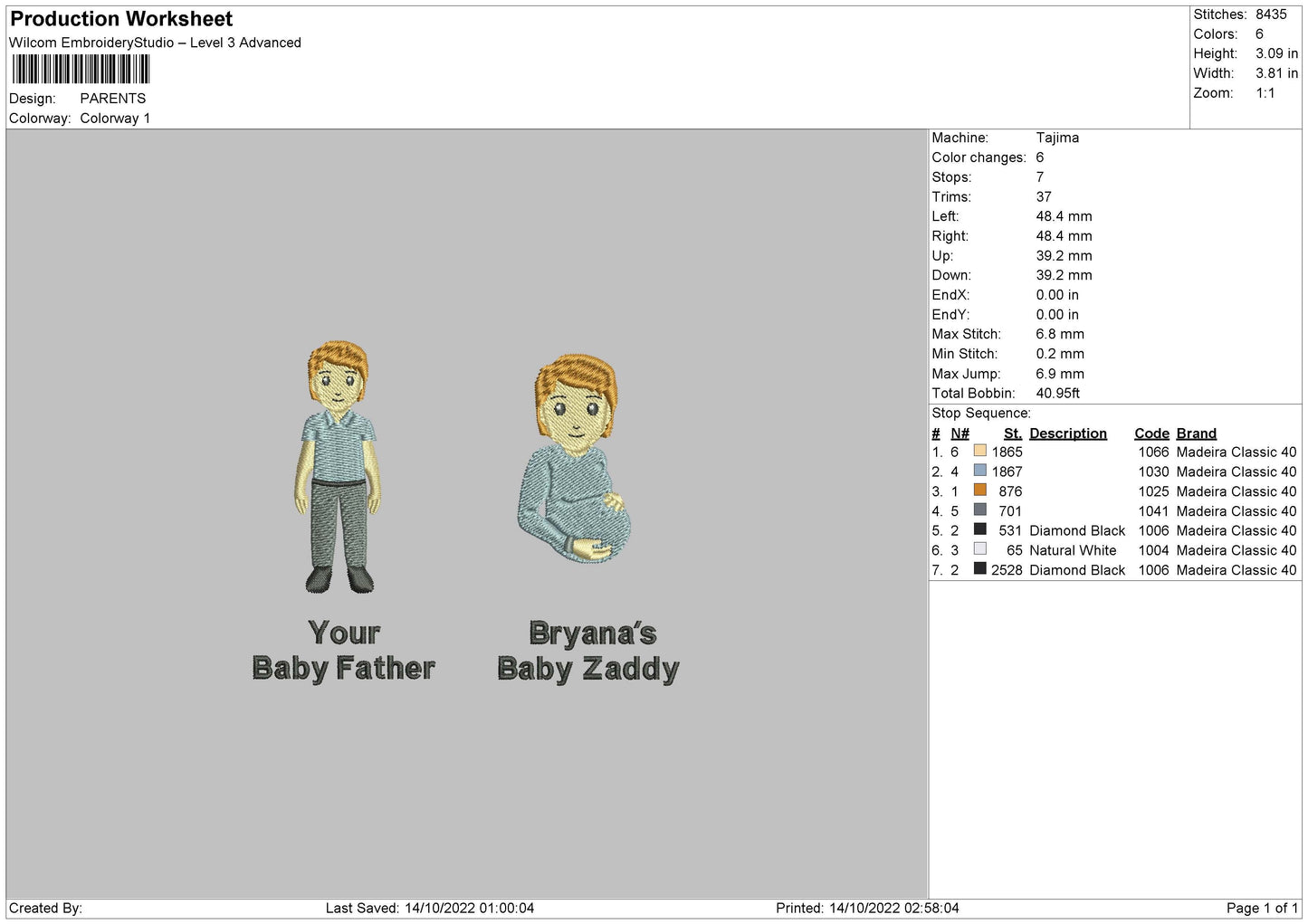 Parents Embroidery File 6 sizes