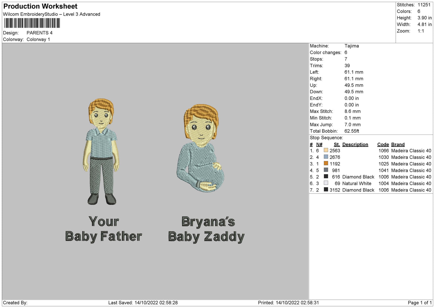 Parents Embroidery File 6 sizes