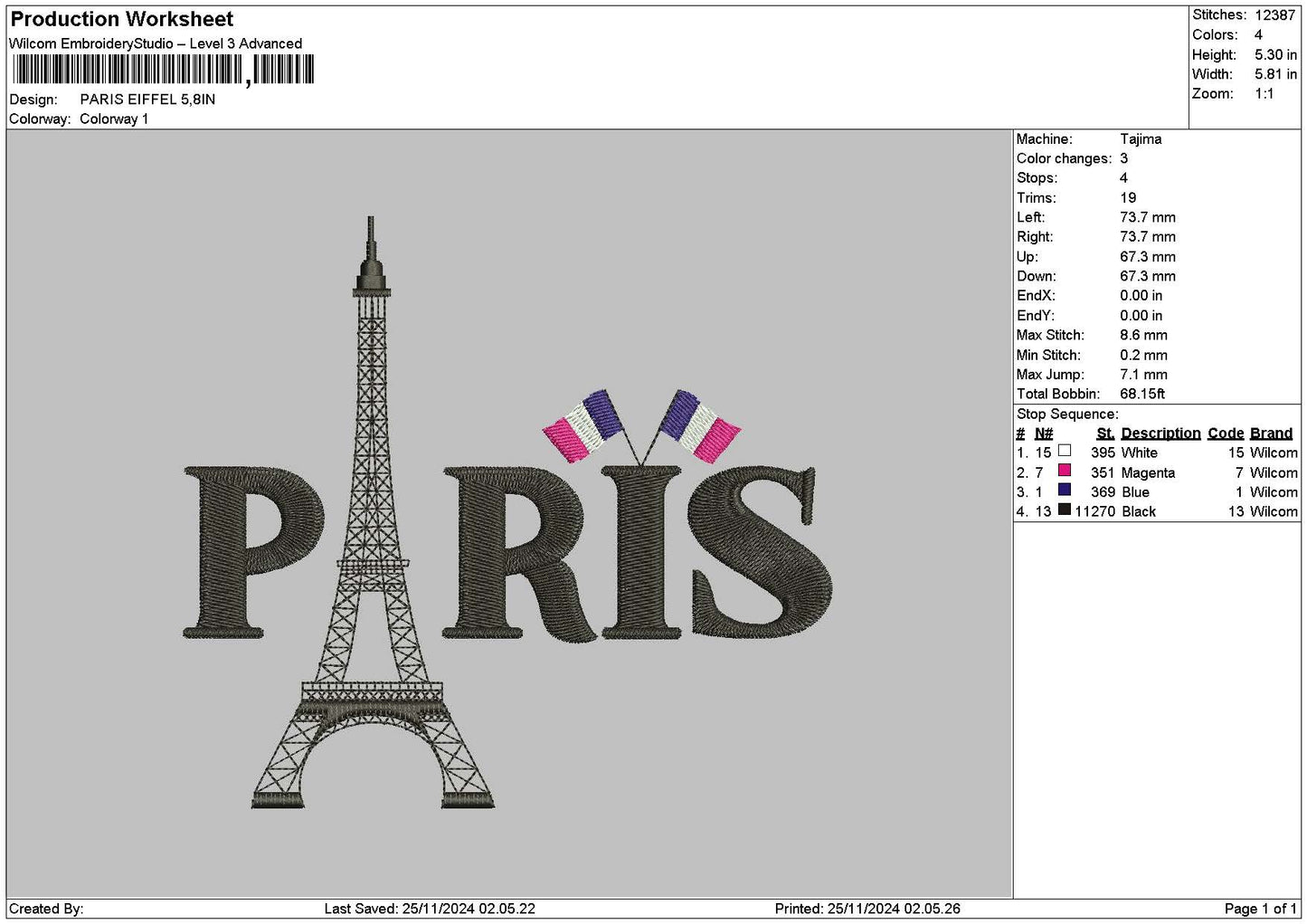 Paristext 01 Embroidery File 6 sizes