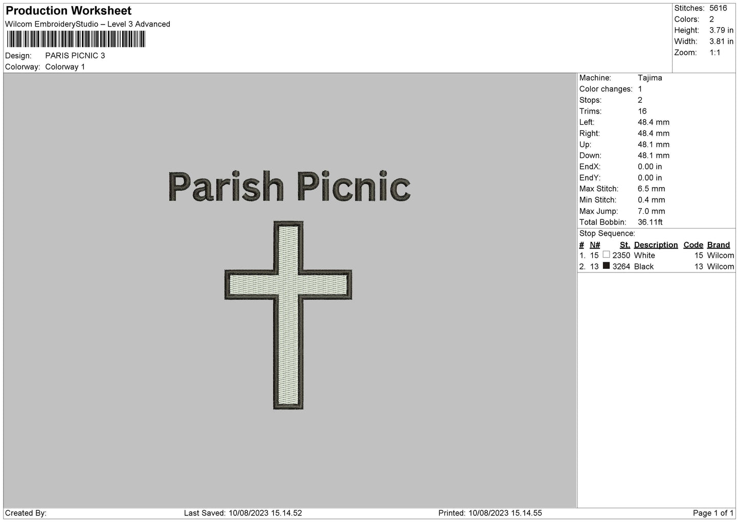 Paris Picnic Embroidery File 6 sizes