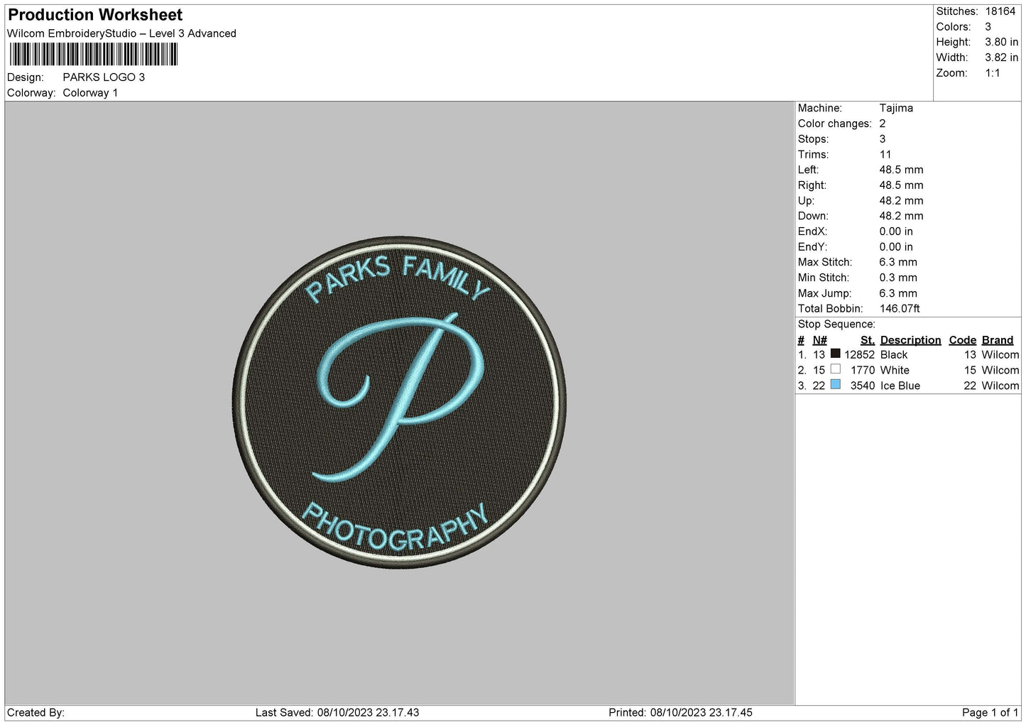 Parks L Embroidery File 6 sizes