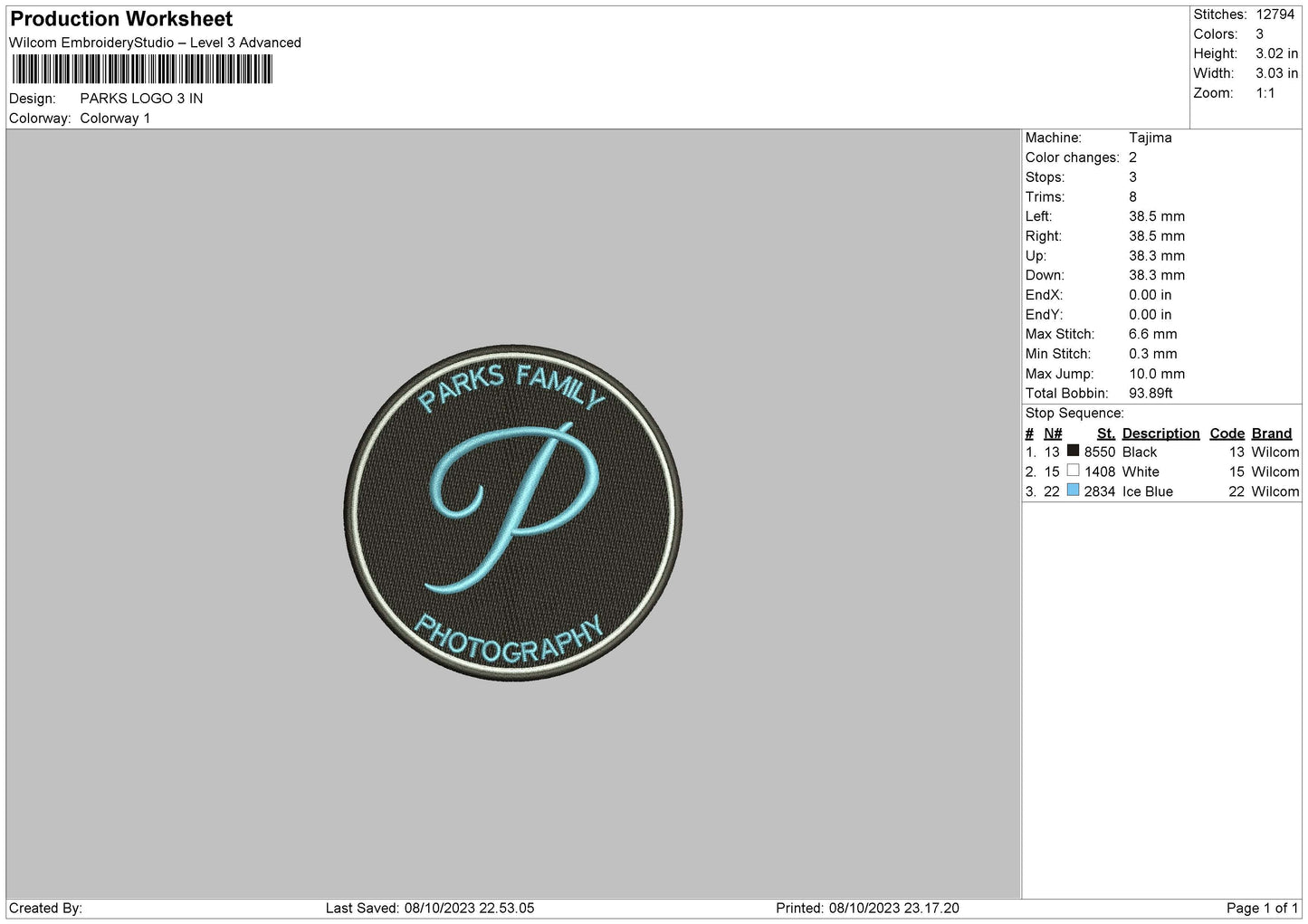 Parks L Embroidery File 6 sizes