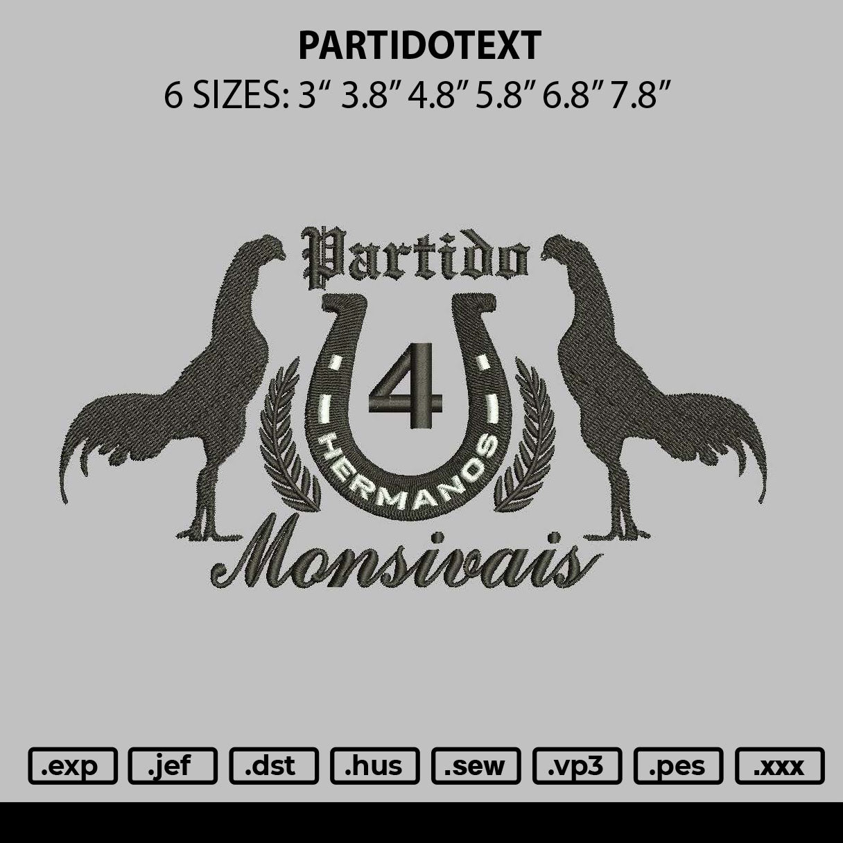 Partidotext Embroidery File 6 sizes