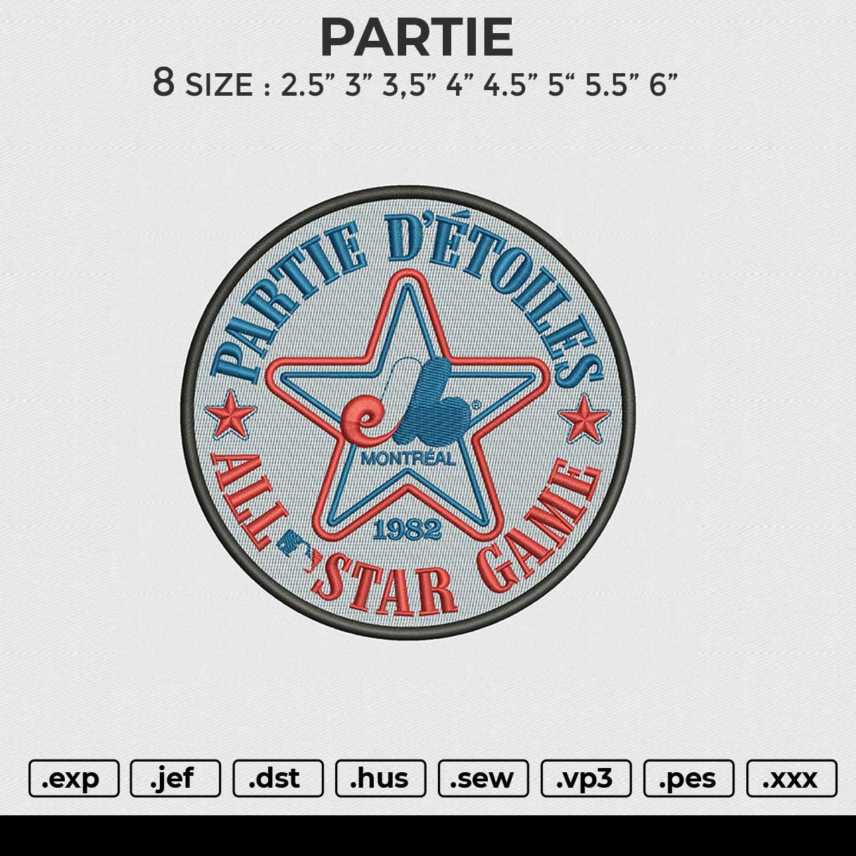PARTIE Embroidery File 6 size