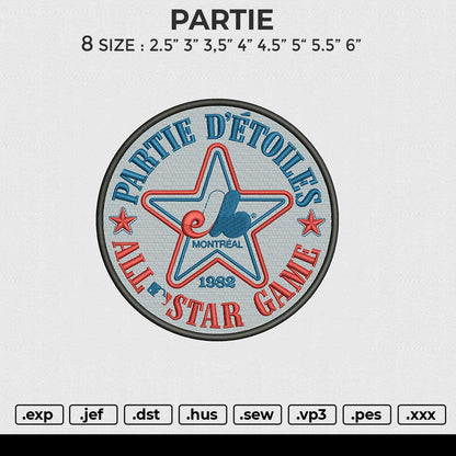 PARTIE Embroidery File 6 size