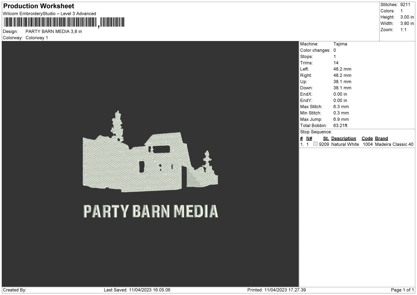 Party Barn Embroidery File 6 sizes