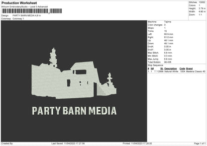 Party Barn Embroidery File 6 sizes