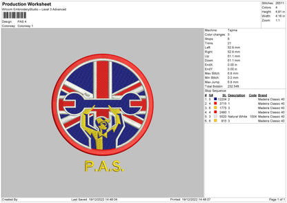 Pas Embroidery File 6 sizes