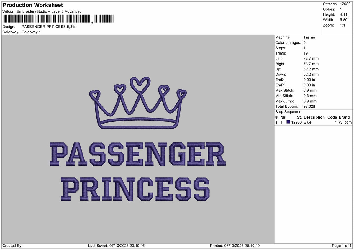 Princess Text 0710 Embroidery Machine Design File 6 sizes