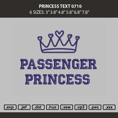 Princess Text 0710 Embroidery Machine Design File 6 sizes