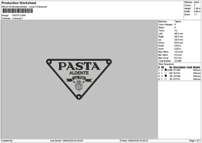 Pastatext1804 Embroidery File 6 sizes