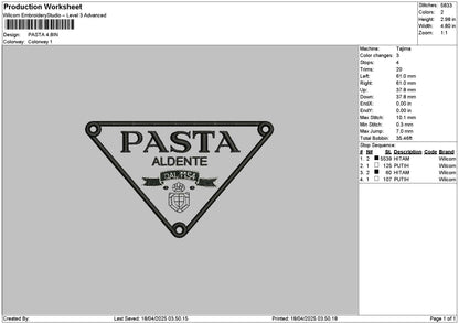 Pastatext1804 Embroidery File 6 sizes