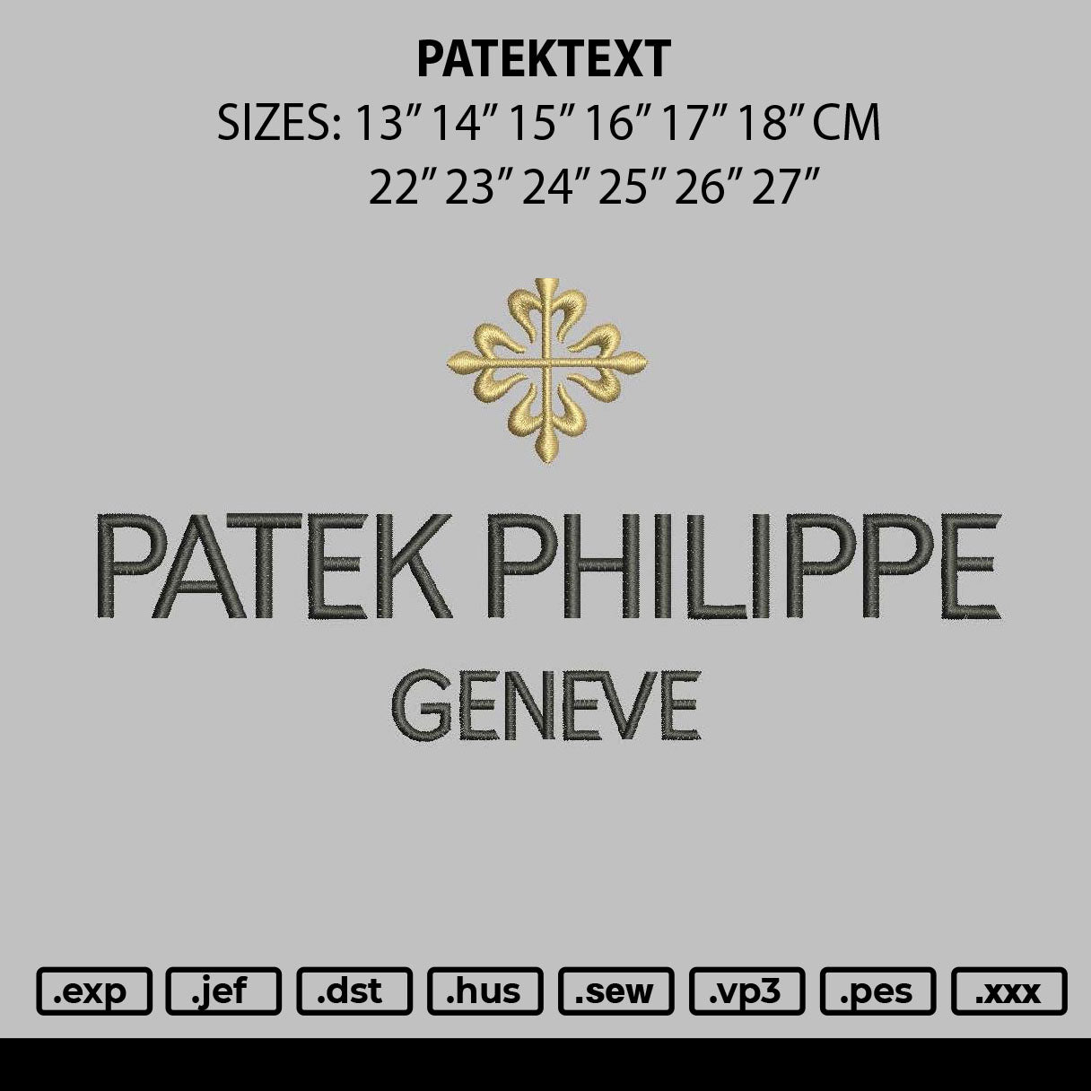 Patektext Embroidery File 12 sizes