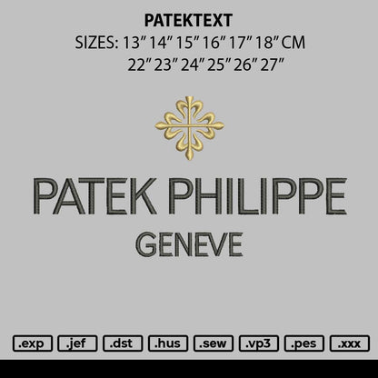 Patektext Embroidery File 12 sizes