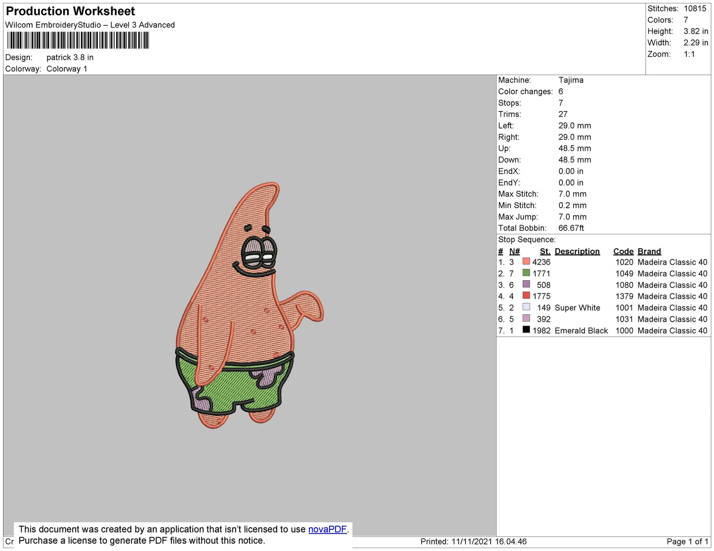 Patrick Embroidery File 4 size