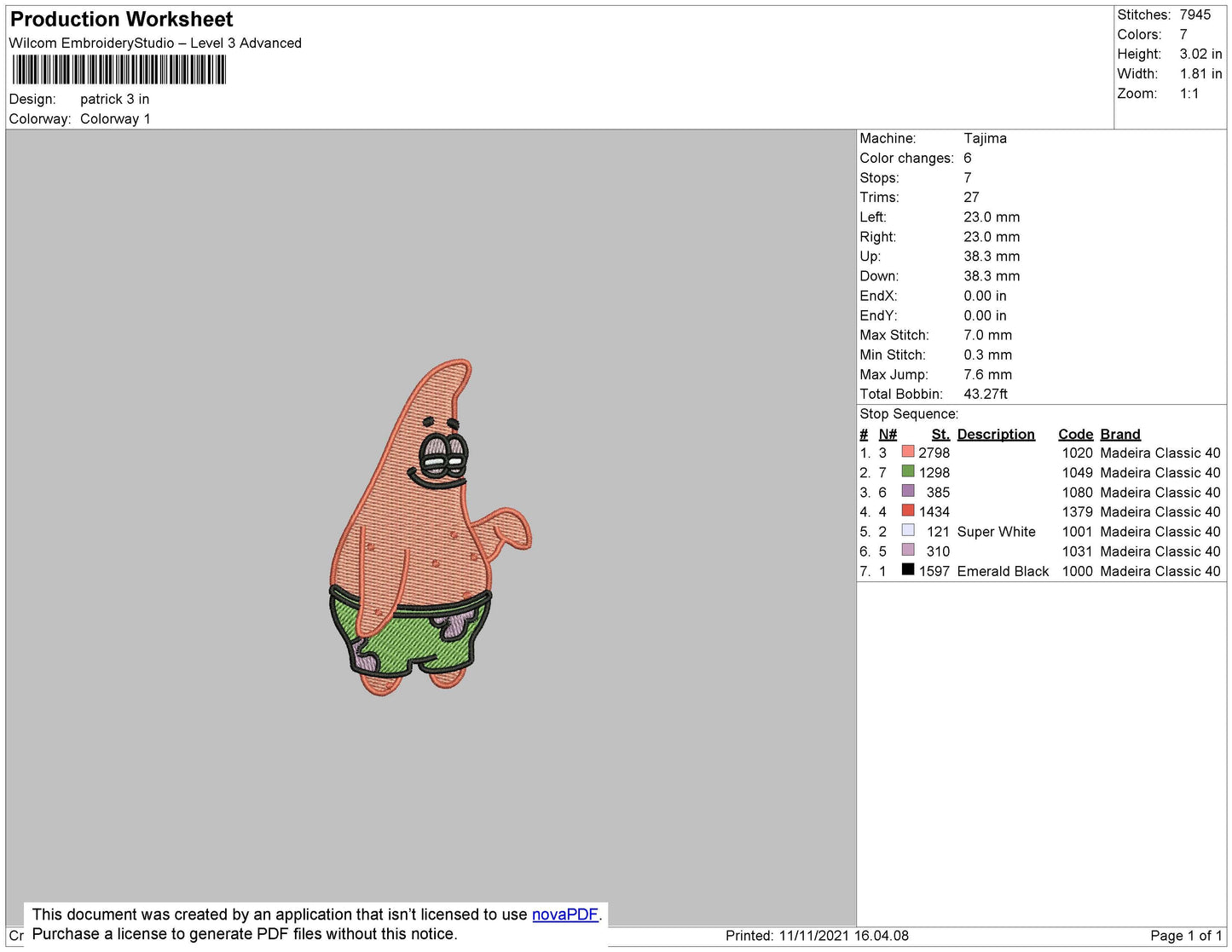 Patrick Embroidery File 4 size