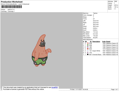 Patrick Embroidery File 4 size