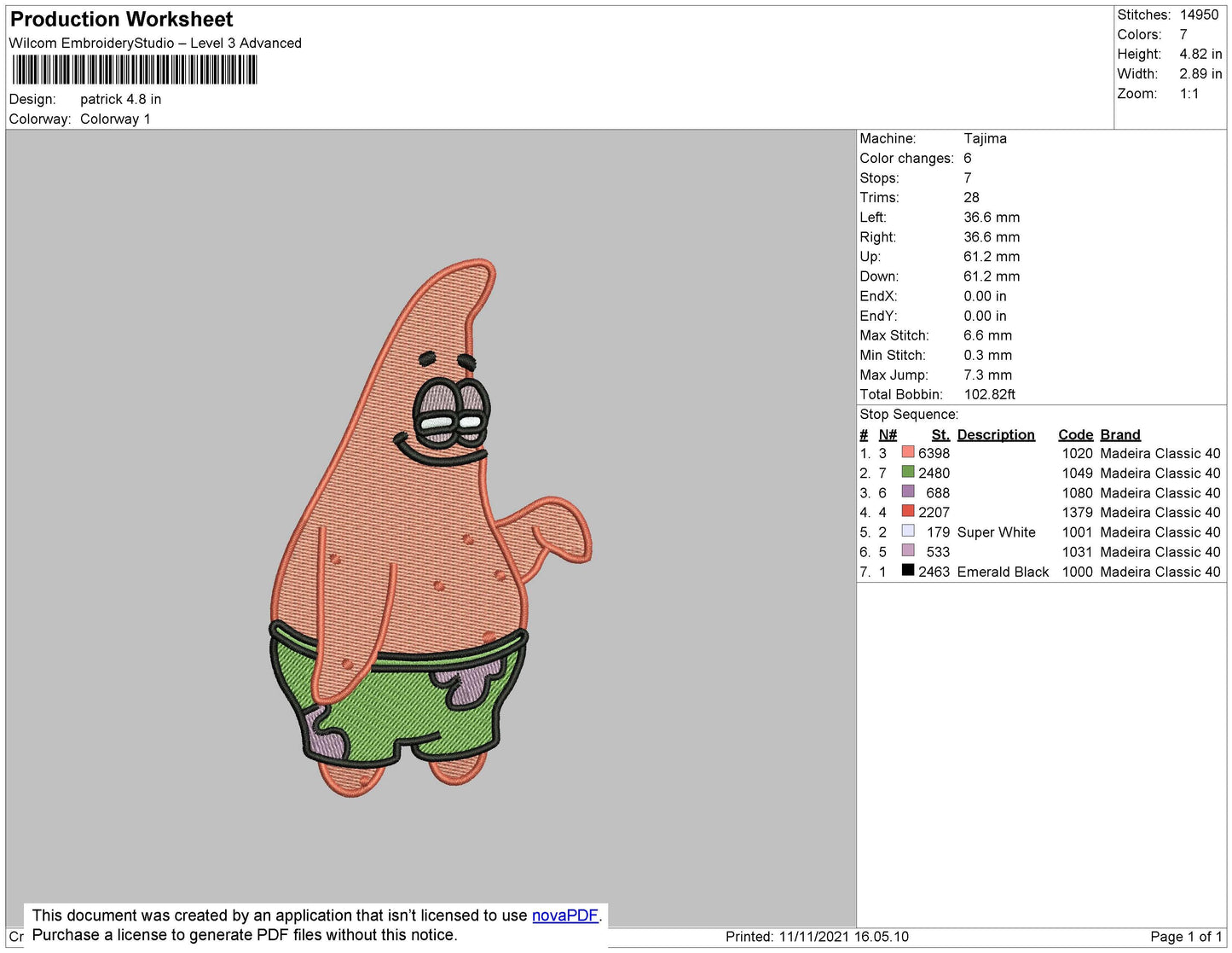 Patrick Embroidery File 4 size