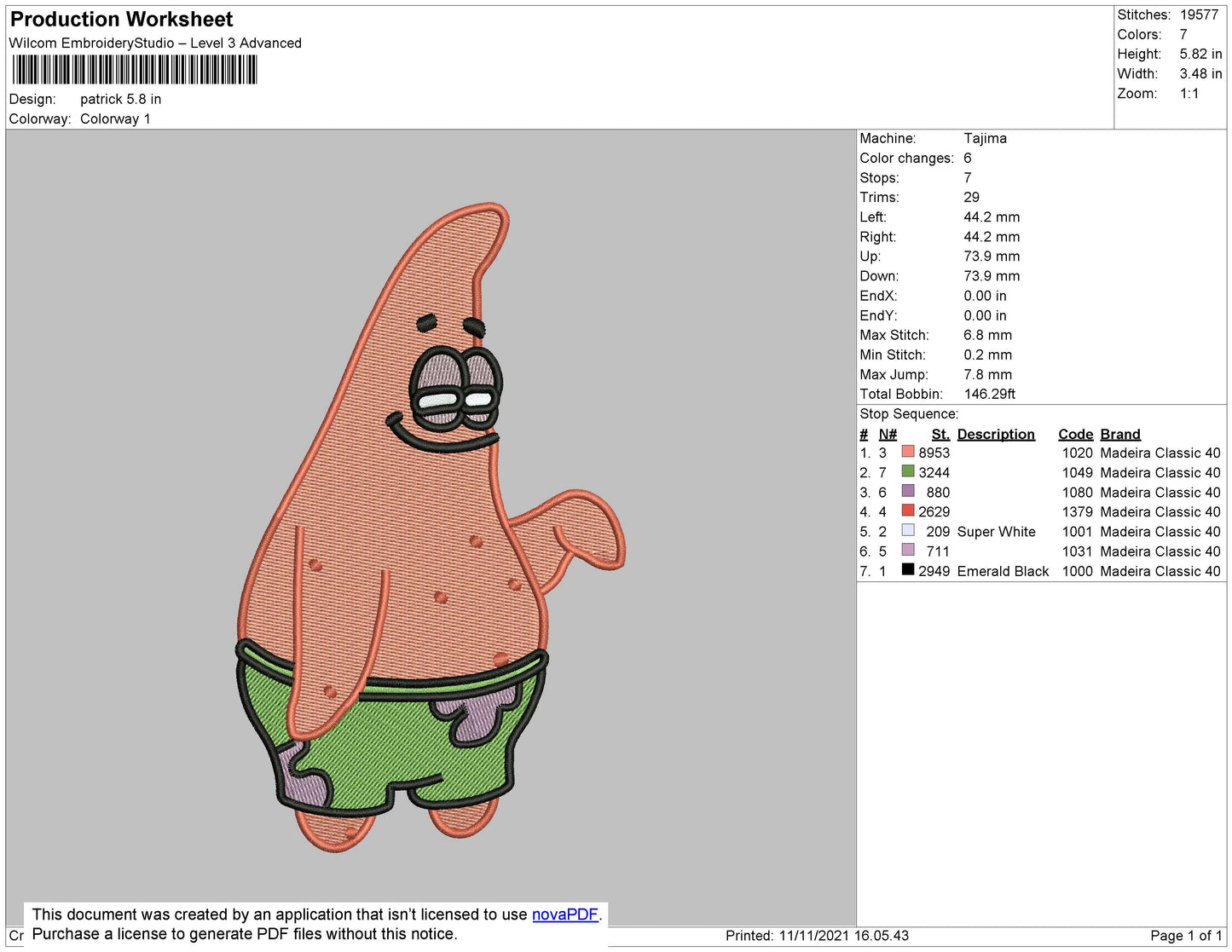 Patrick Embroidery File 4 size