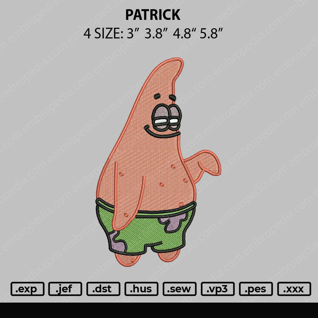 Patrick Embroidery File 4 size