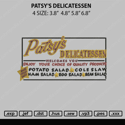 Patsy's Delicatessen Embroidery File 4 sizes