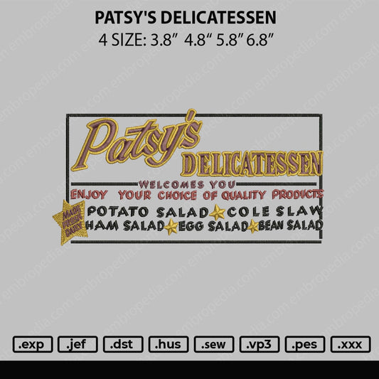 Patsy's Delicatessen Embroidery File 4 sizes