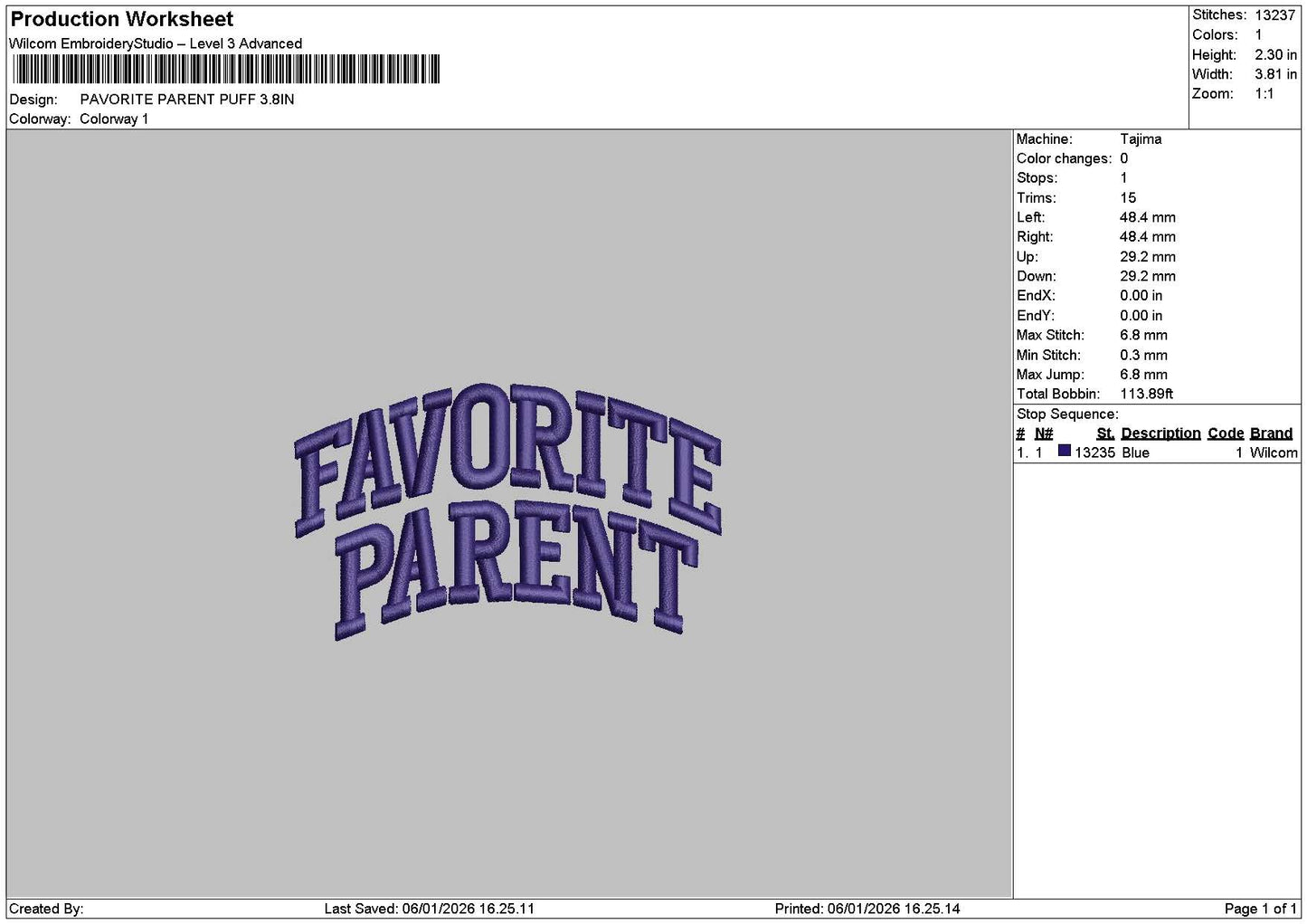 Favoritetext 0601 Puff Embroidery File 6 sizes
