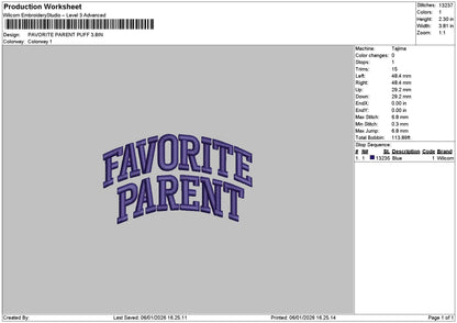 Favoritetext 0601 Puff Embroidery File 6 sizes