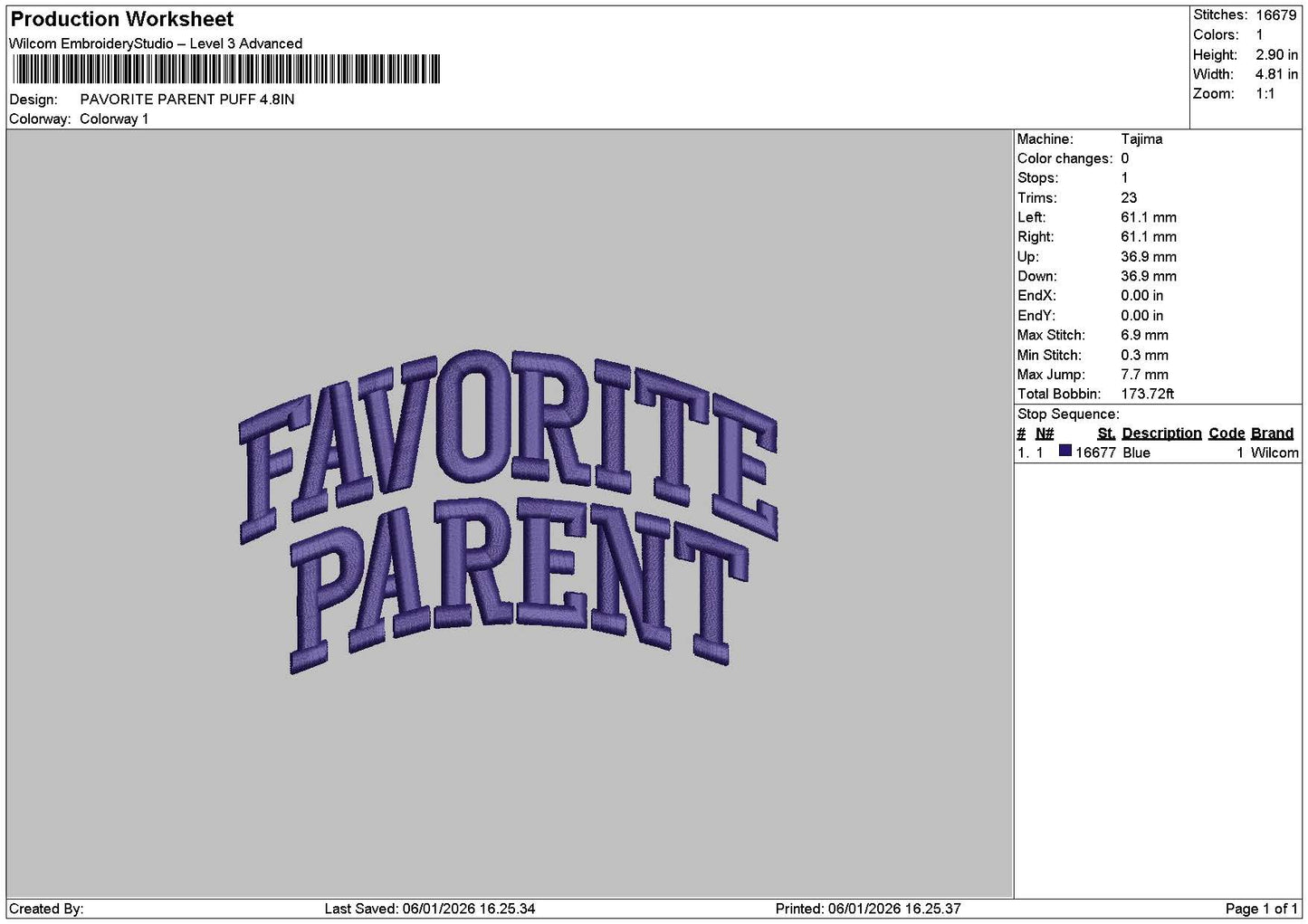Favoritetext 0601 Puff Embroidery File 6 sizes