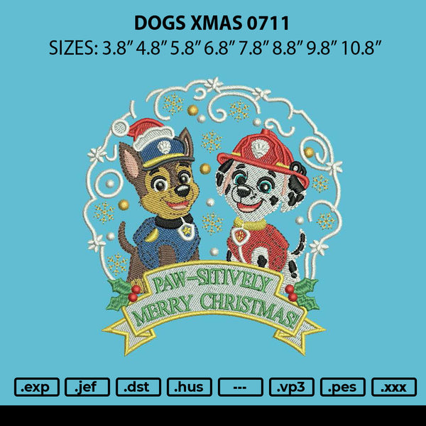 Dogs Xmas 0711 Embroidery File 6 sizes