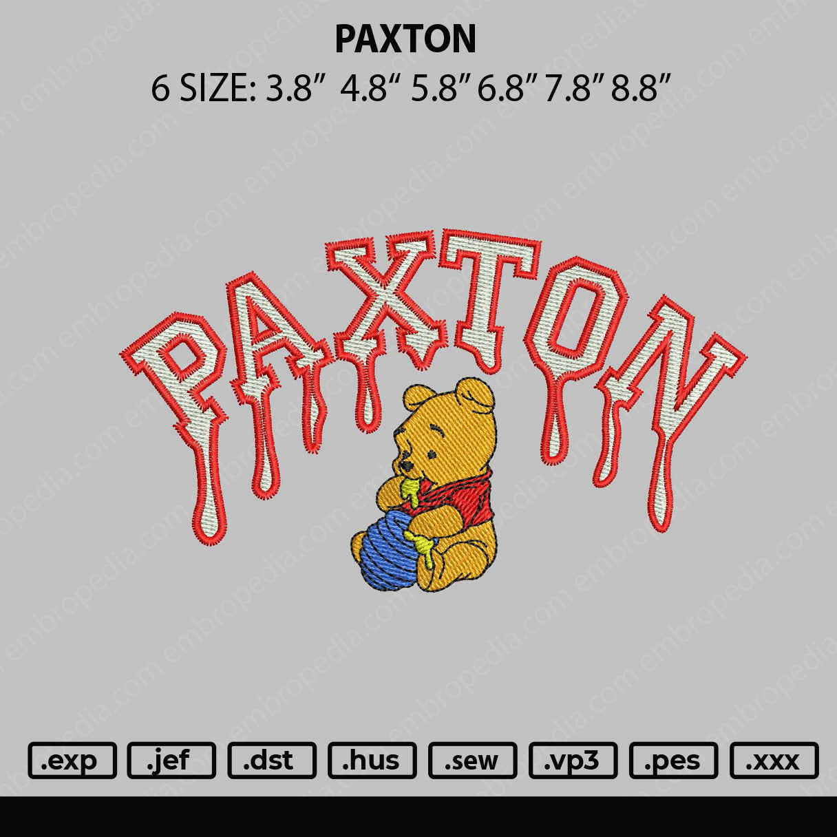 Paxton Embroidery File 6 sizes