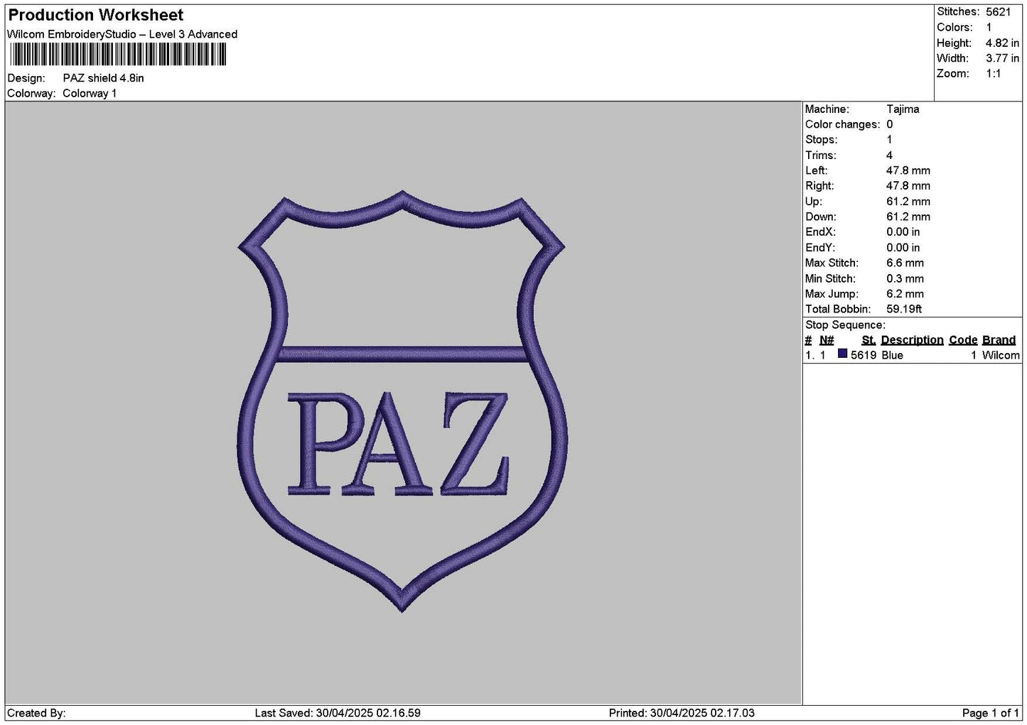 Paztext Embroidery File 6 sizes