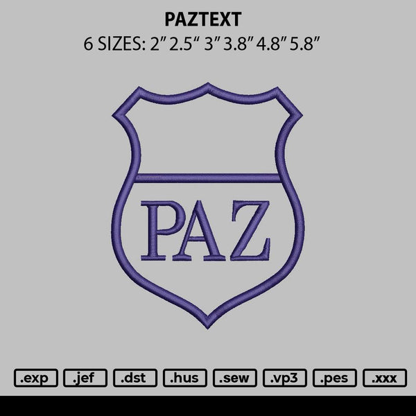 Paztext Embroidery File 6 sizes