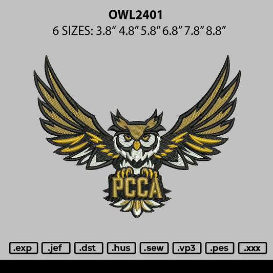 Owl2401 Embroidery File 6 sizes