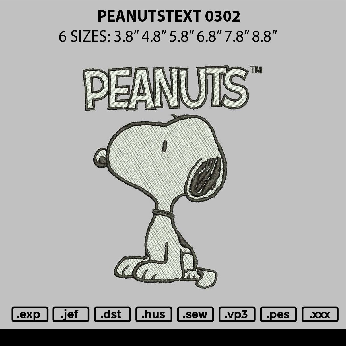 Peanutstext 0302 Embroidery File 6 sizes