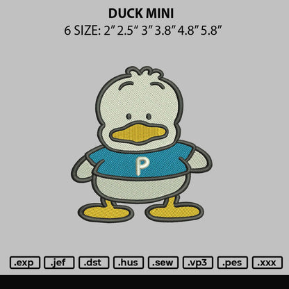 Duck Mini Embroidery File 6 sizes
