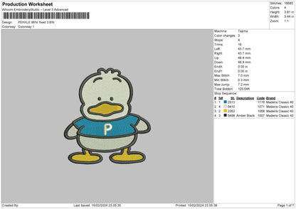 Duck Mini Embroidery File 6 sizes