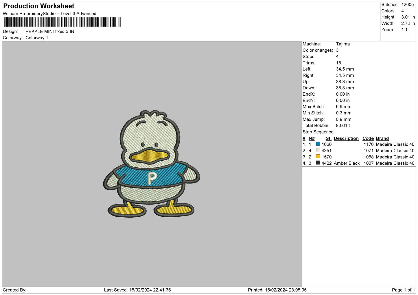 Duck Mini Embroidery File 6 sizes