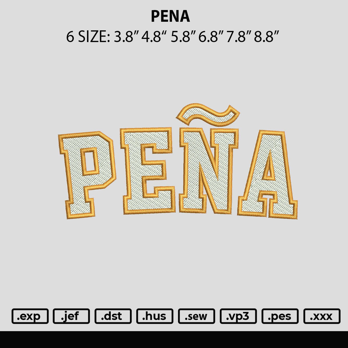 Pena Embroidery File 6 sizes