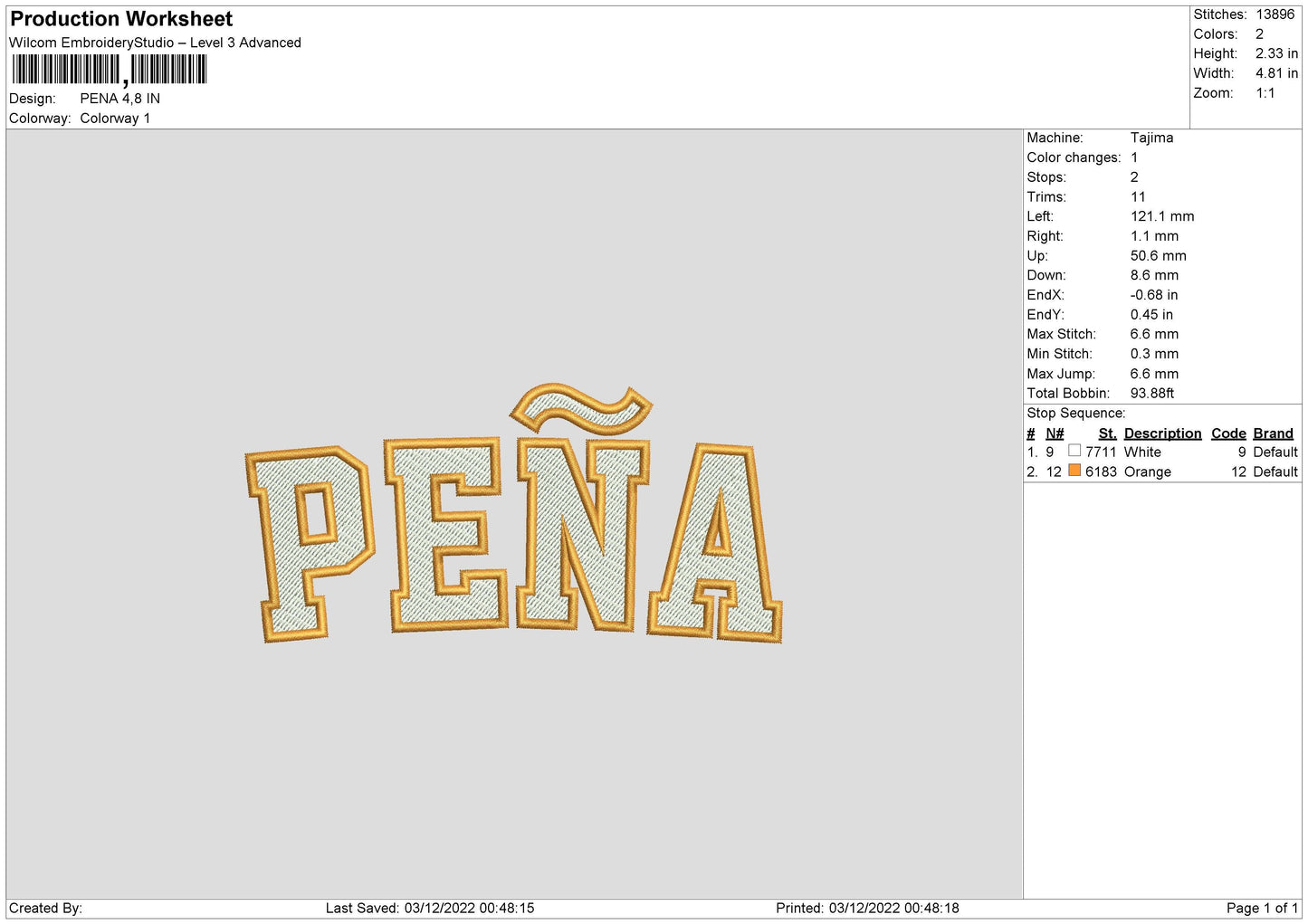 Pena Embroidery File 6 sizes