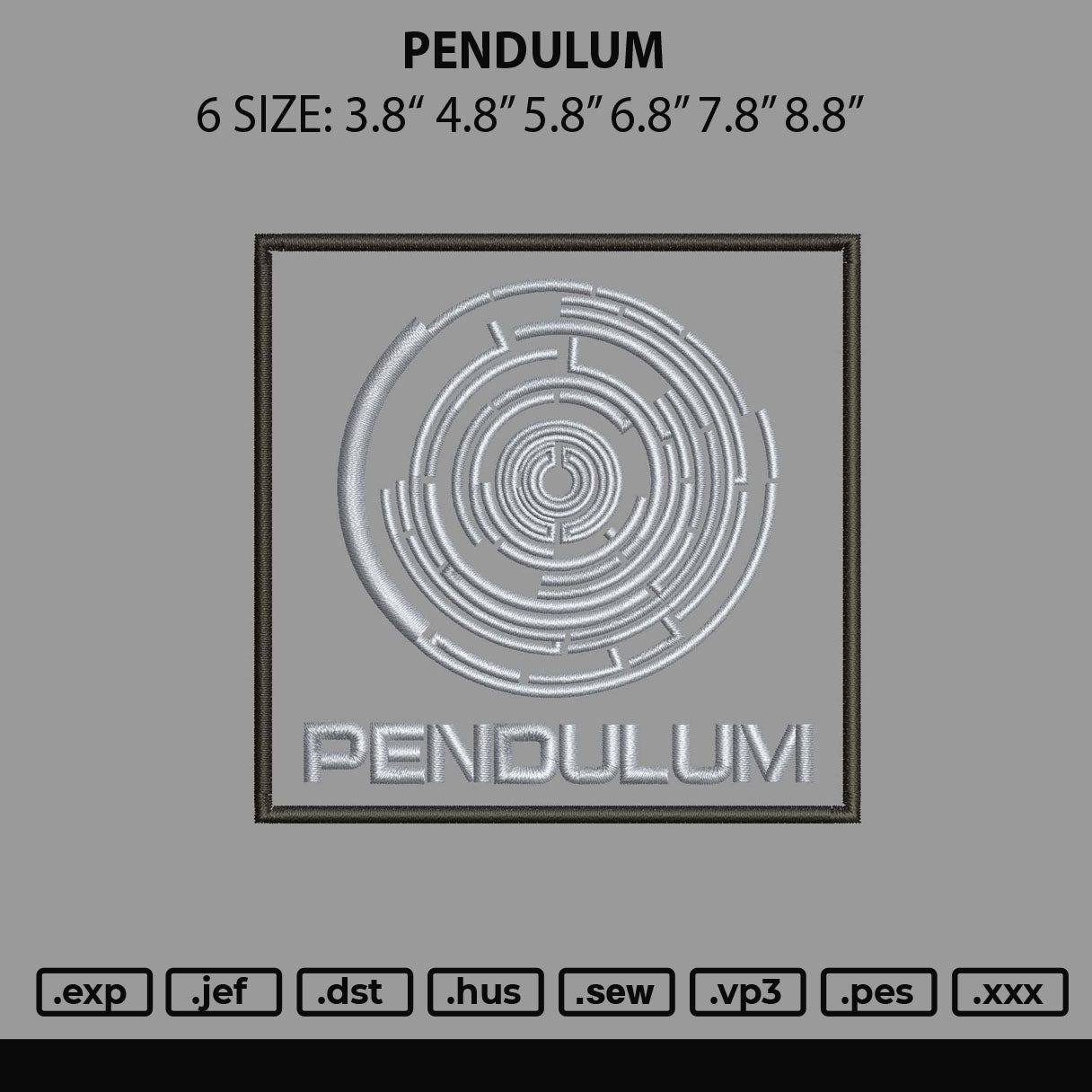 Pendulum Embroidery File 6 sizes