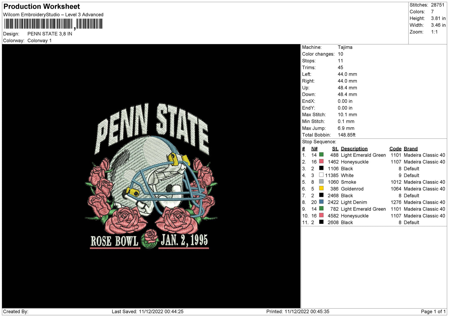 Penn State Embroidery File 6 sizes