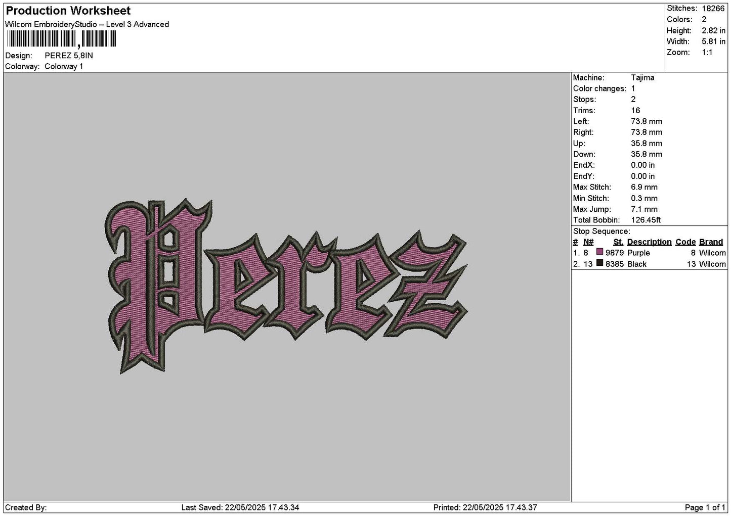 Pereztext Embroidery File 6 sizes